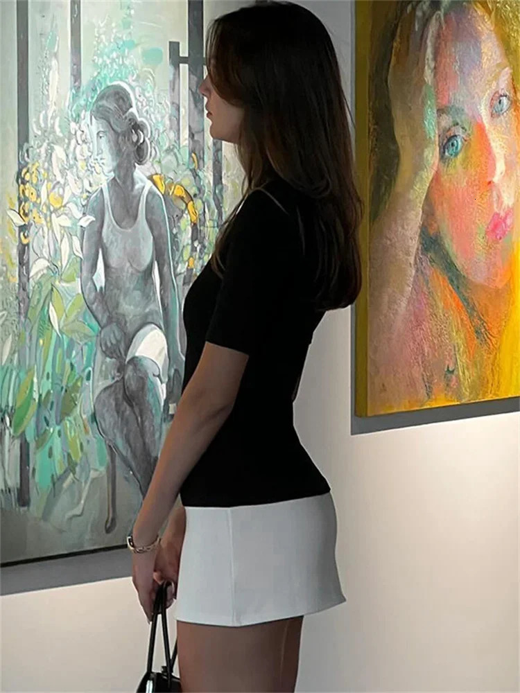 Tossy Summer Female Contrast Mini Dress Casual High Waist Short Sleeve Sexy Skinny Patchwork Bodycon Dress Womens Mini Dress 250225