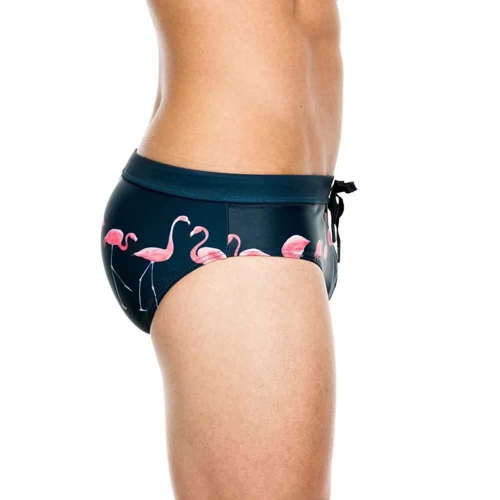 Mens Swim Briefs Sexy Flamingo Print Surfing Board Shorts Beach Boxer Trunks Bathing Suit Bikini Swimsuit Swimwear Navy W250224