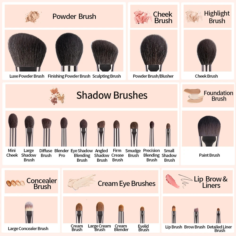OVW Natural Goat Hair Makeup Brushes Set Professional Kit brocha maquillaje pedzle do makijazu blending smudging brush shader 250224