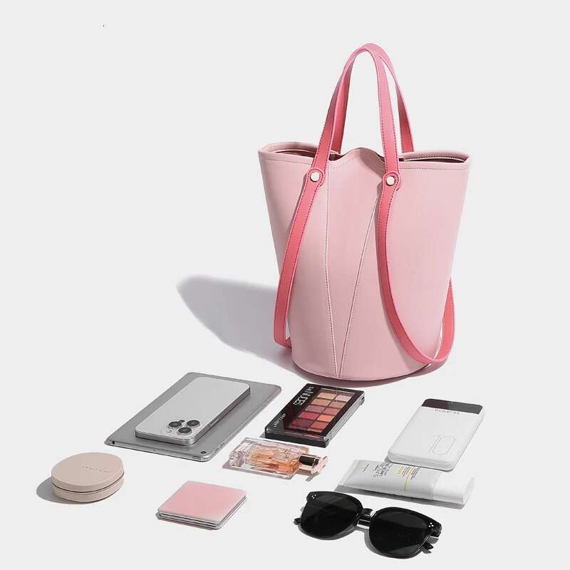 Korean Casual Bucket Bags For Women Designer Handbags Purses 2024 New In PU Splicing With Inner Pocket Underarm Shoulder