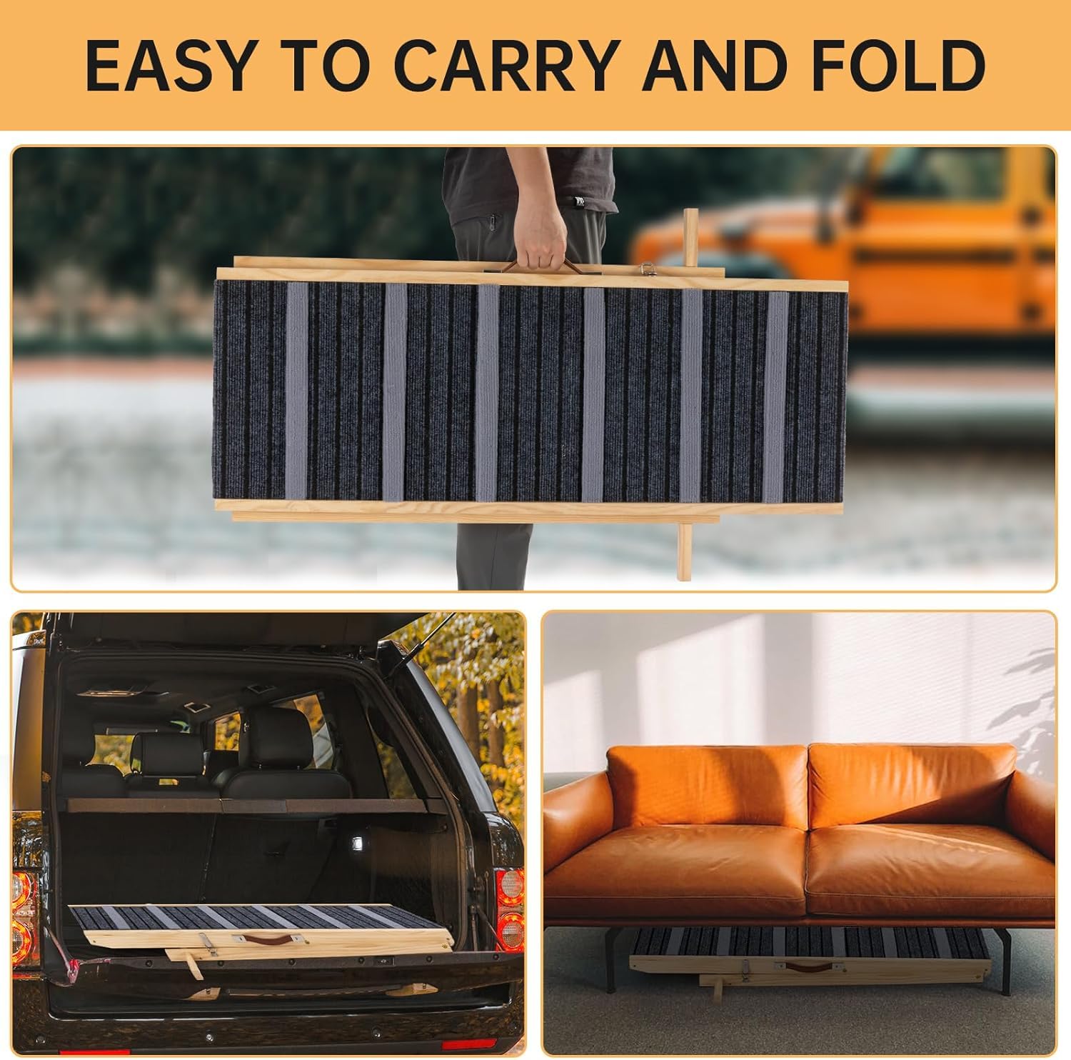 Dog Ramp for Large, Small & Old Dogs, 41.7" Long Upgrade Folding Pet Ramp for Car, Bed, Sofa, Couch, Portable Folding Dog Stairs Adjustable Heigh