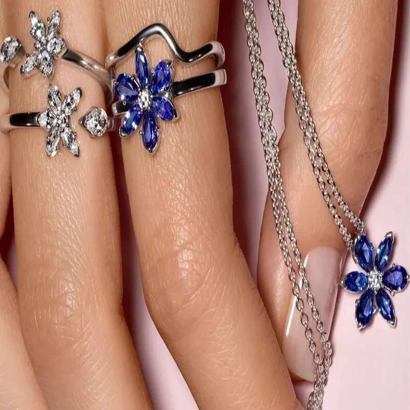 925 Sparking Gold Moon And Star Ring Set For Eternity Pave Round Rings Vintage Bands Womens Jewelry Gifts