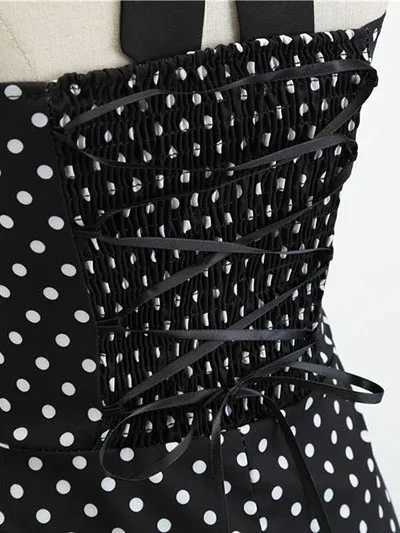Womens polka dot print summer dress sexy retro white suspender retro dressXJ250224