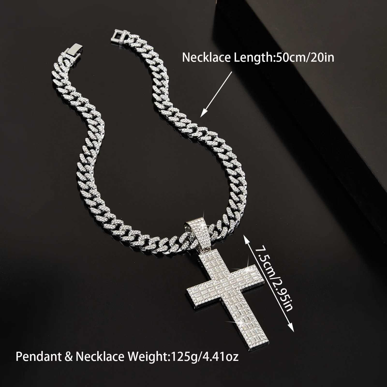 Classic hip-hop style rhinestone cross pendant necklace unisex street style necklace used for daily decoration X250224