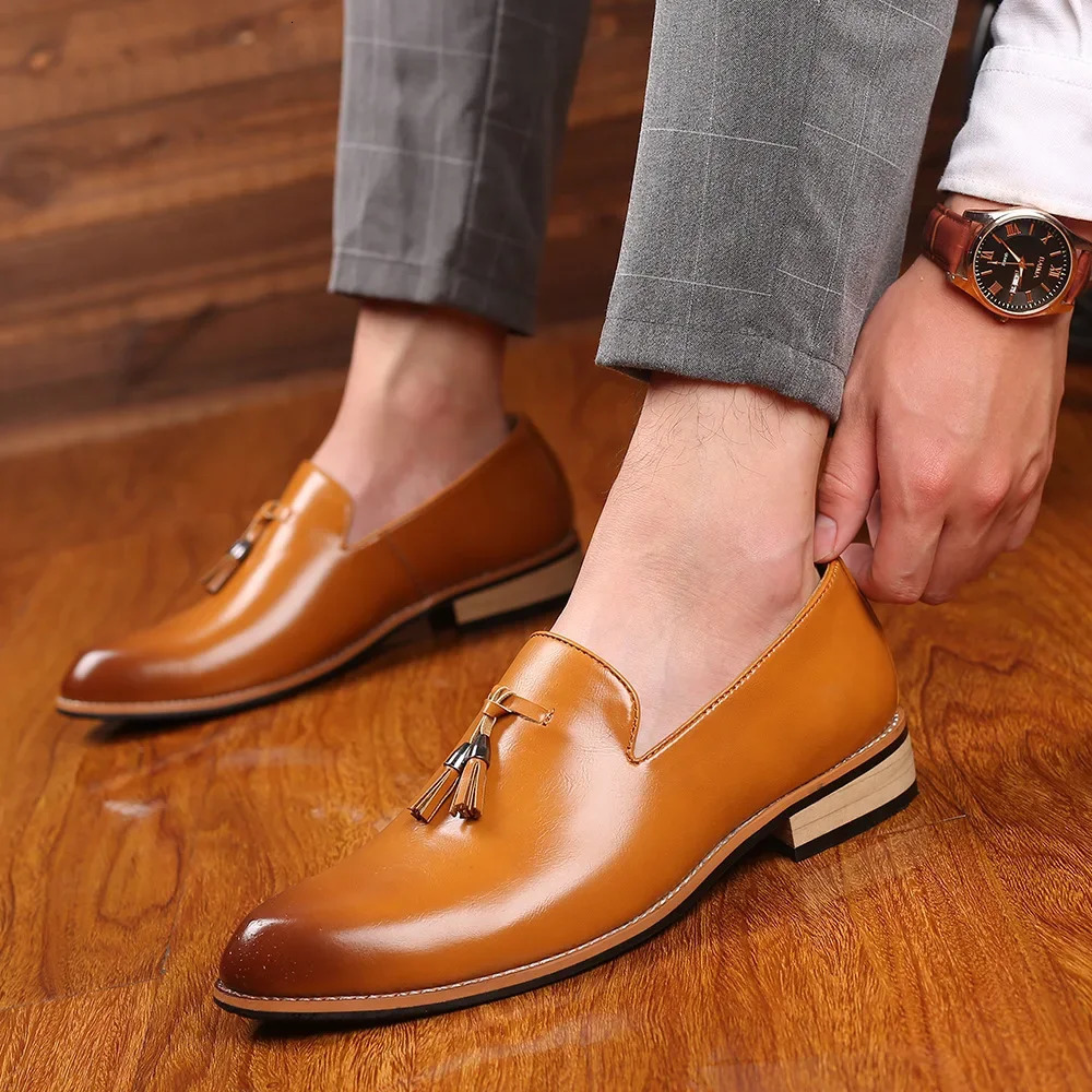 Mens Leather Shoes Office Men Formal Oxfords Pointed Oxford Wedding Leather Men Dress Shoes Fringed Loafers Social Shoesc 250224