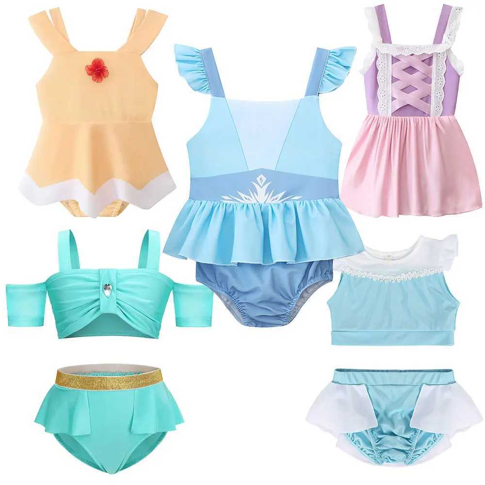 Baby Girls Beach Bikini Swimsuit 2024 Kids Rapunzel Onepiece Swimwear with Sunglasses and Earrings Child Summer Swimming Outfit X250224