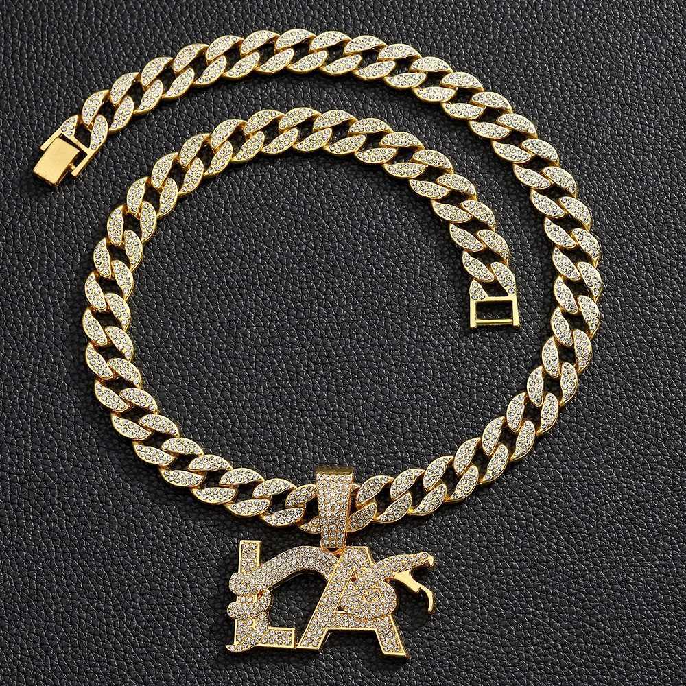 15mm hip-hop zinc alloy chain with rhinestone LA letter pendant necklace X250224