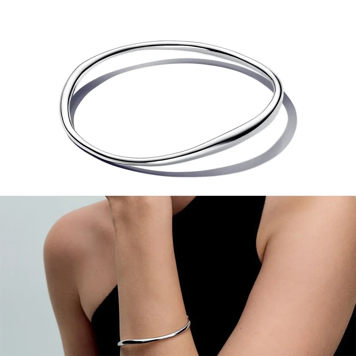S925 Silver Organically Shaped Bangle Elegant and Relaxed Wavy Silhouette Womens Fashion Items Jewelry Gifts 250220