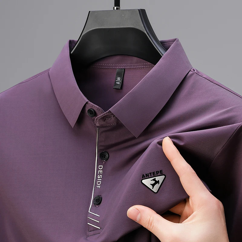 High end polo shirt mens short sleeve fashionable deer emboss top summer ice silk seamless casual breathable T-shirt 250222