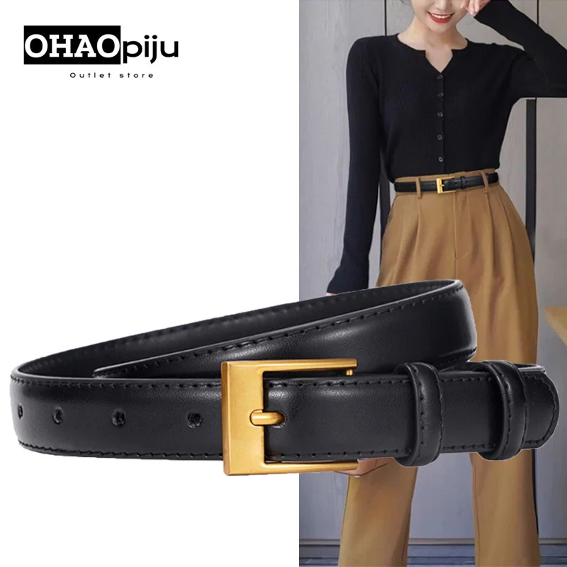 Leather Goods Womens Belt Fashion Leather Matching Jeans 2024 Decorative Suit Black Thin Waist Belt 250221