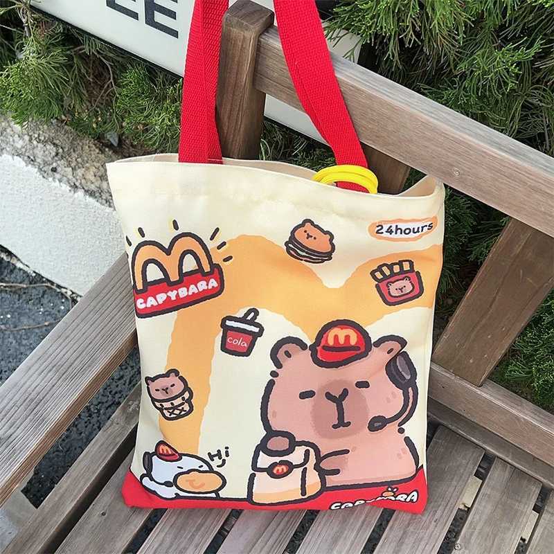 Cartoon Kawaii Capybara Canvas Bag Novelty Creative Tote Bag Daily Large Capacity Shoulder Bag Cute Capybara Handbag Gifts Z250224