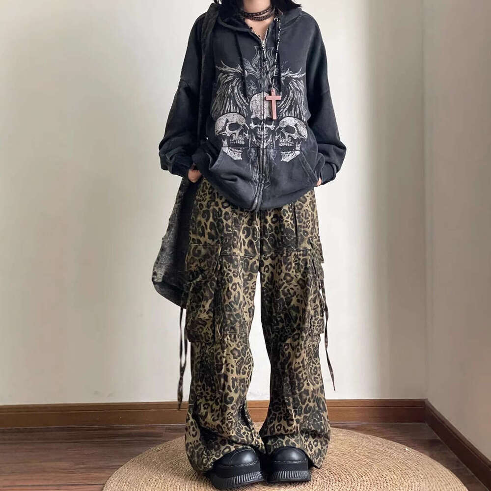 Dark Y2K Gothic style autumn/winter American skull print zipper hooded with plush niche sweatshirt jacket