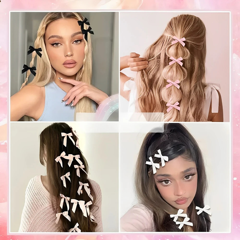 524Pcs Y2k girl bow mini hair clip metal wearing bucket handmade ribbon bangs fashionable 250218