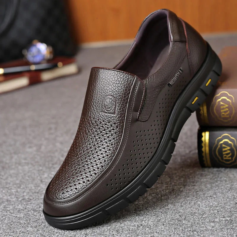 Mens Genuine Leather Shoes 38-46 Head Leather Soft Anti-slip Rubber Loafers Shoes Man Casual Real Leather Shoes 250224