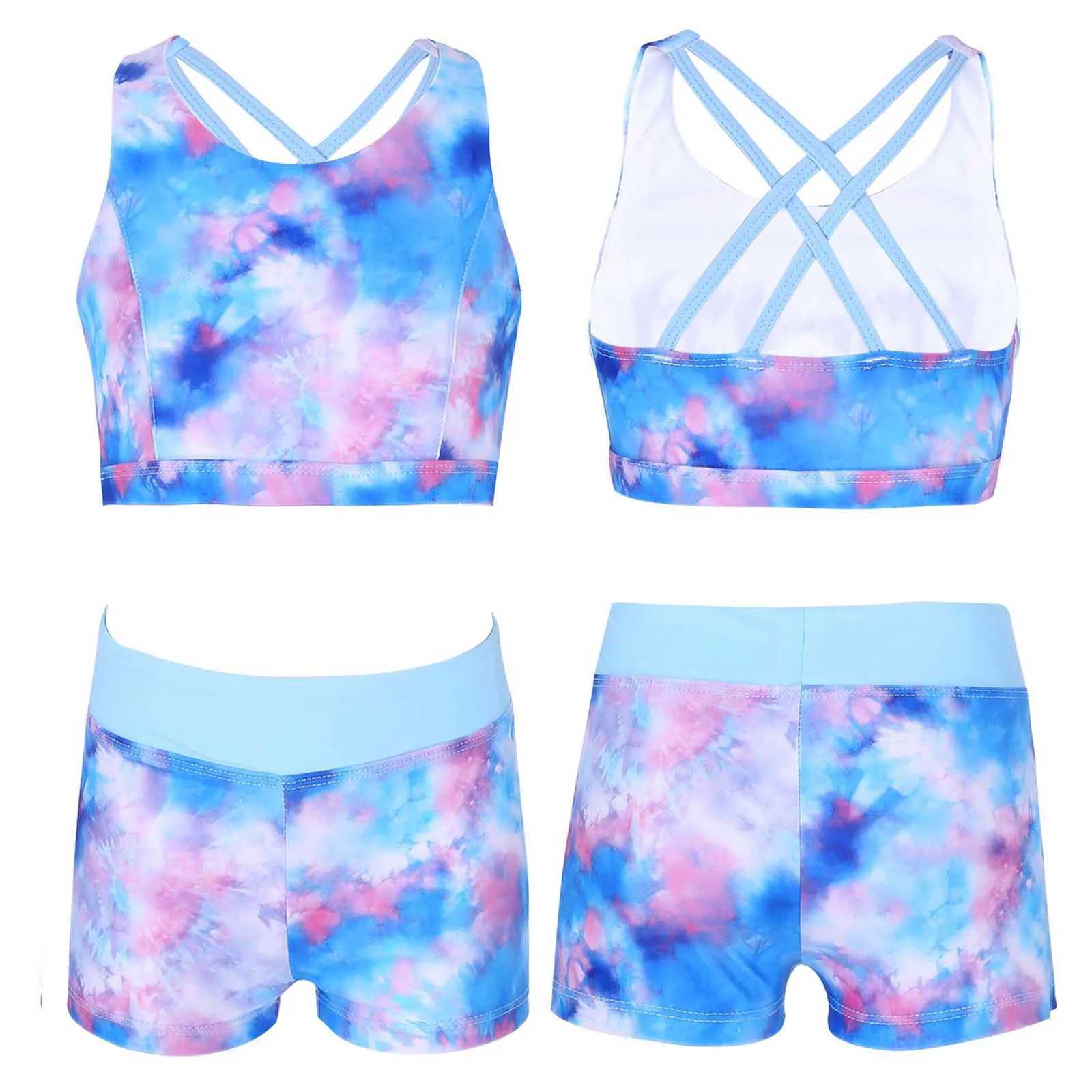 Girls Swimwear 2Pcs Summer Swimsuit Sleeveless Crisscross Back Printed Top+Boyshorts Bottom Kids Bikini sets Children Beach Wear X250224