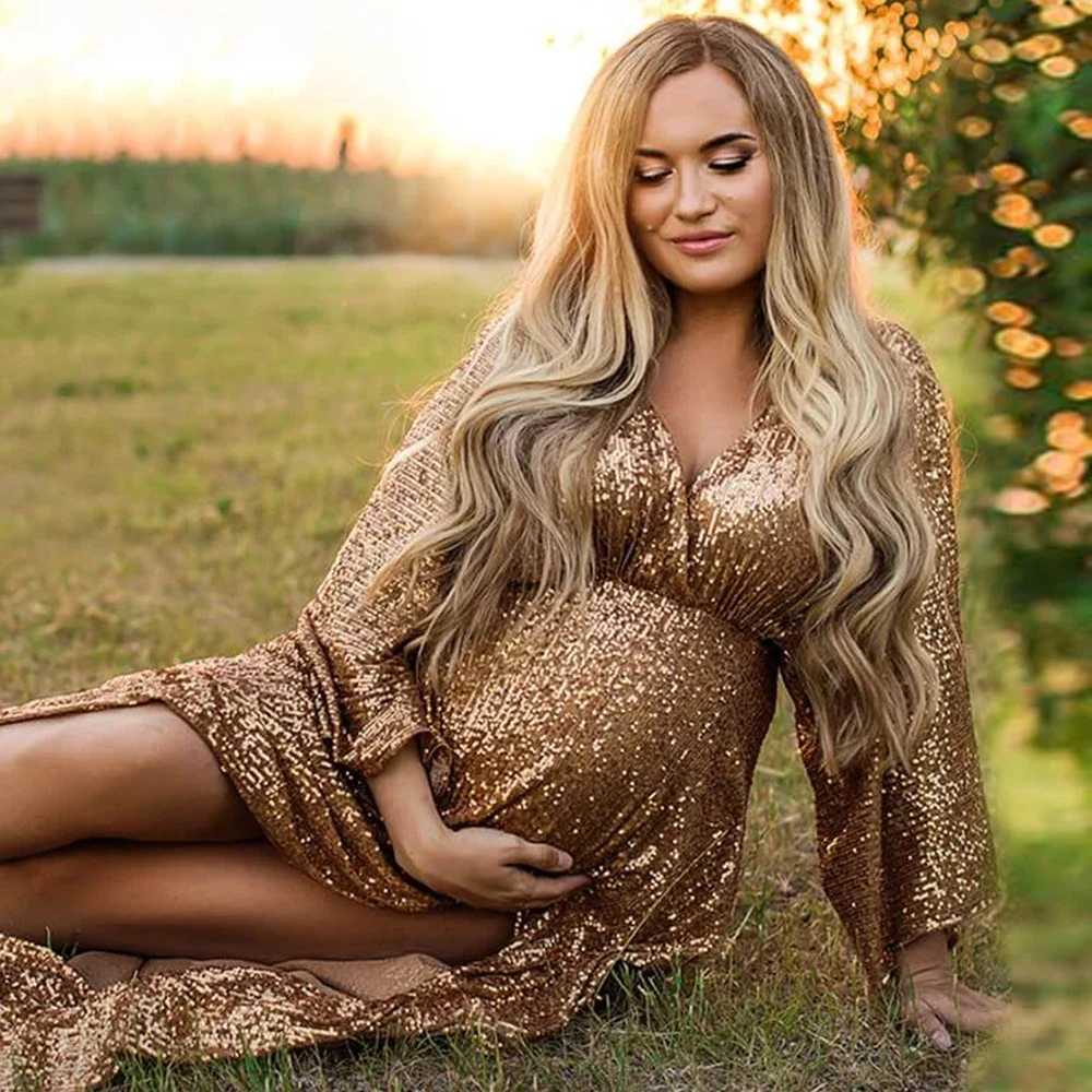 Boho Maternity Dress Sparkling Sliver For Photography Maternity Photography Outfit Maxi Gown Pregnancy Women Long Dress X250224