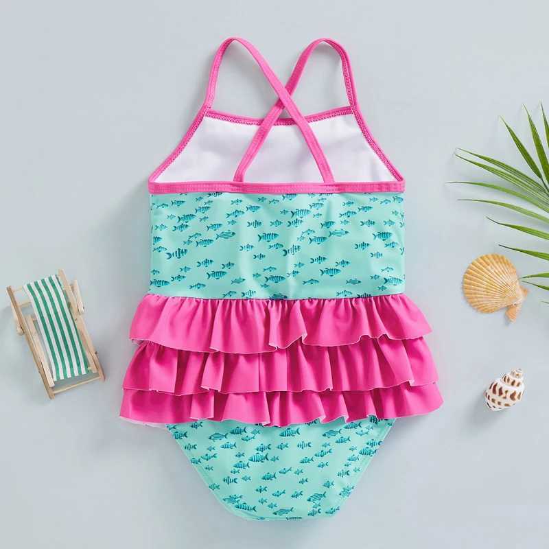 Toddler Girls Summer Jumpsuit Bikini Flamingo Little Fish Print Sleeveless Ruffle Swimsuit X250224