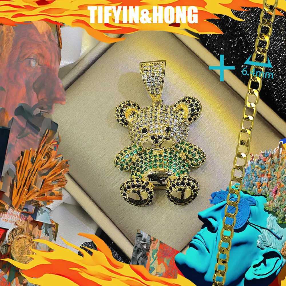 New 18K gold-plated necklace paired with teddy bear diamond pendant high-end custization hip-hop rap decoration trendy gift X250224