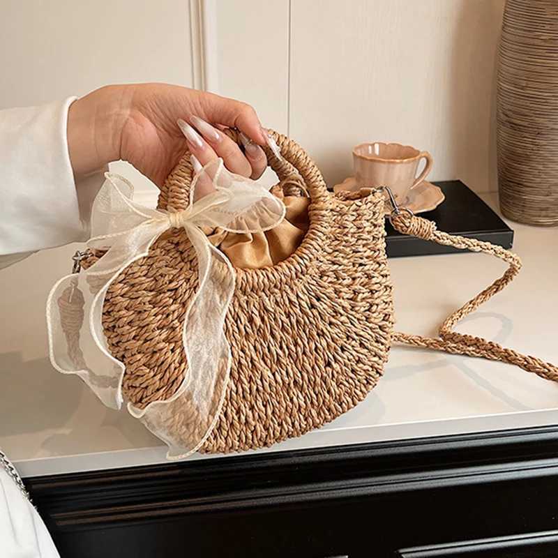Women Handmade Casual Woven Basket Handbag Trendy Crossbody Bag Elegant Lady Straw Bag Summer Beach Shoulder Bags