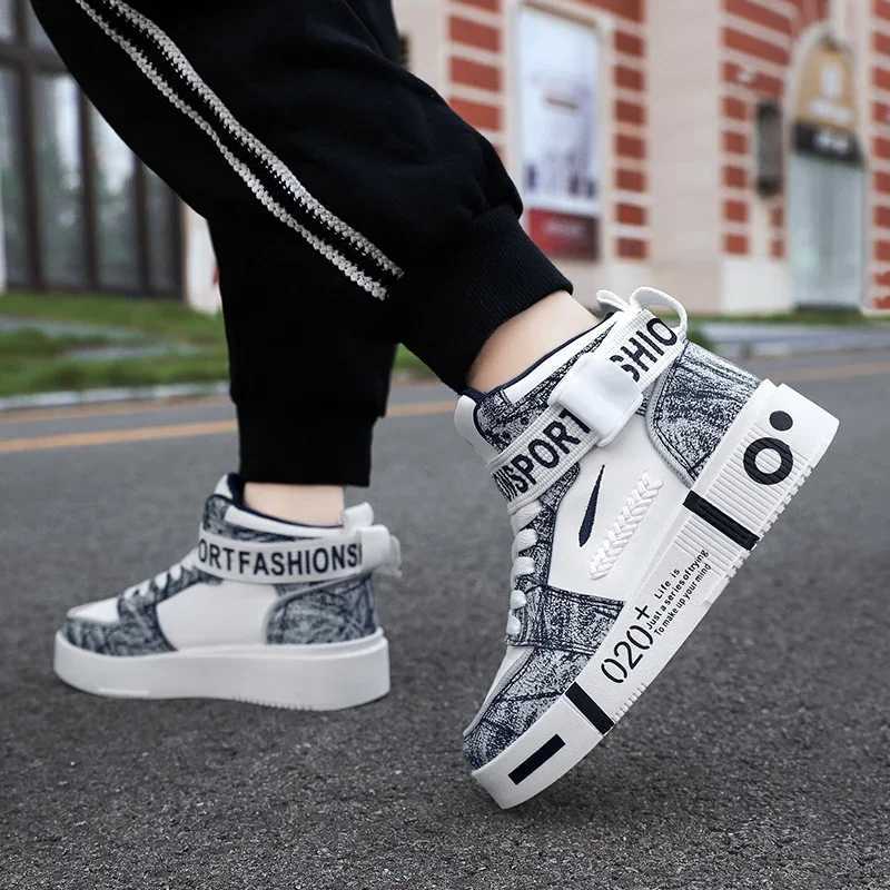 Spring/Autumn Teenager Shoe for Boy High Top Leather Sport Shoes for Boy White Beige Kids School Shoe Designer Children Sneakers W250225