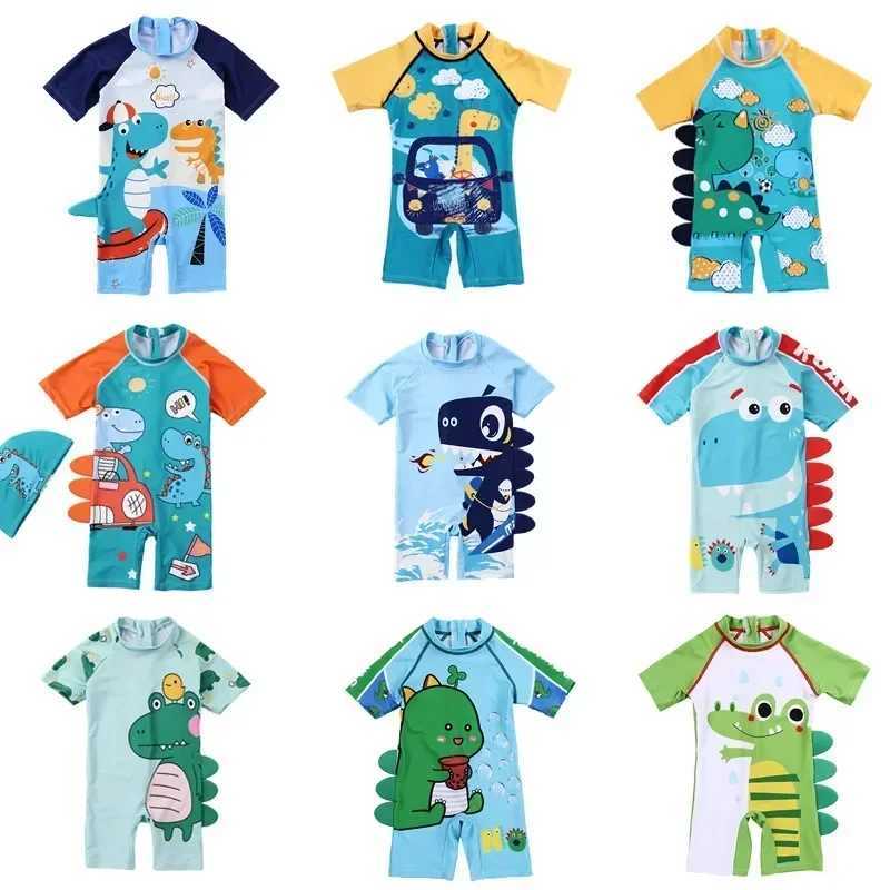 New Boys One-Piece Swimwear Cartoon Print Quick-dry Children Swimsuit Large Small Kid Beach Flat Corner Sunscreen Male Baby Suit X250224