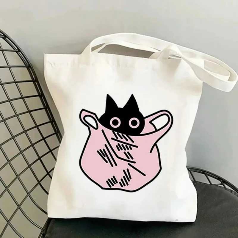 Funny Cartoon Women Shoulder Bags Canvas Tote Bag Large Capacity No Zipper Shopping Shopper Handbag Lightweigh Girl Handbags Z250224