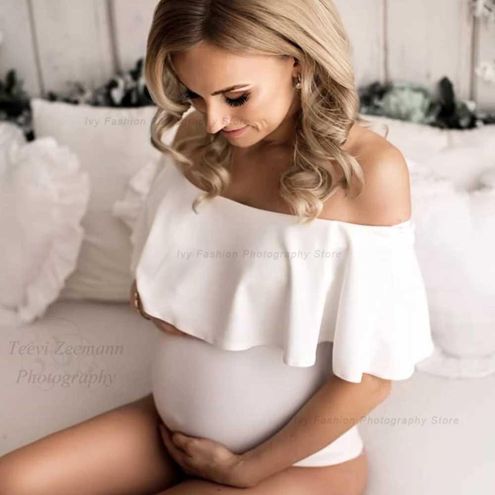 Maternity Photography Props Bodysuit Stretchy Close-Fitting Ruffles Pregnancy Women Jumpsuits Photo Shoot Photography For Women X250224