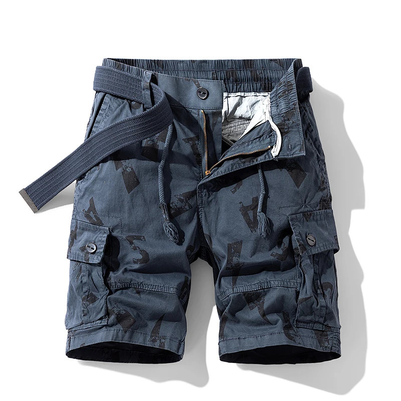 Fashionable Printed Multi-Color Workwear Shorts Mens Summer 2024 Multi-Pocket Pants Loose Straight Casual Shorts 250224