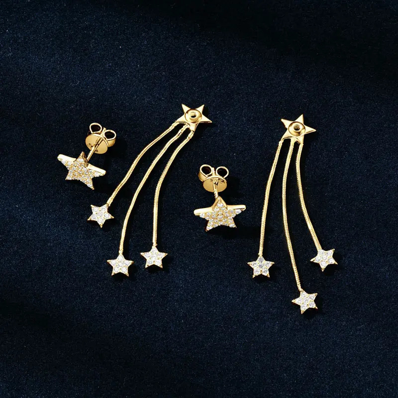Lnngy 925 Sterling Silver Star Tassel Chain Earings Sparkling 1.2mm 1.0mm Drop Earrings For Women 2025 Jewelry 250221