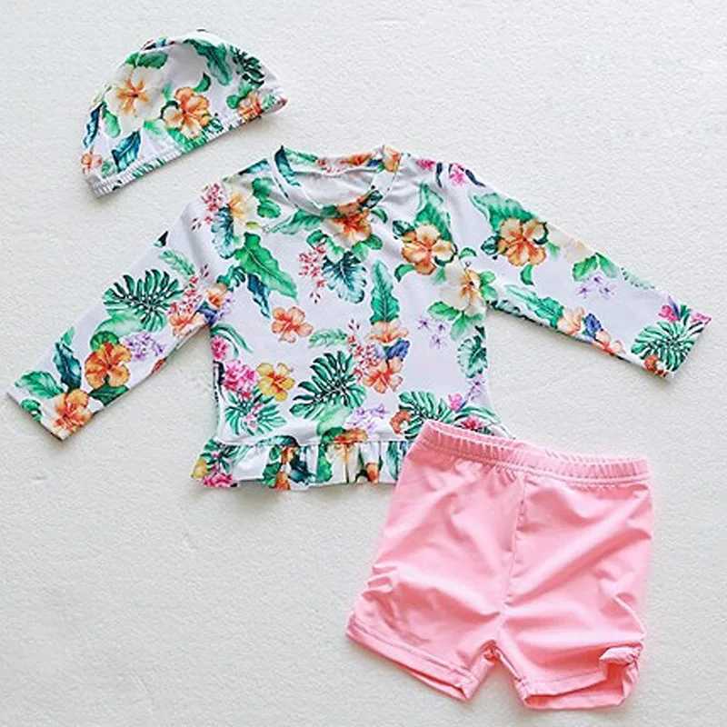 Childrens swimsuit little girl middle and big child split skirt long sleeve sunscreen lovely princess girl baby swimsuit X250224