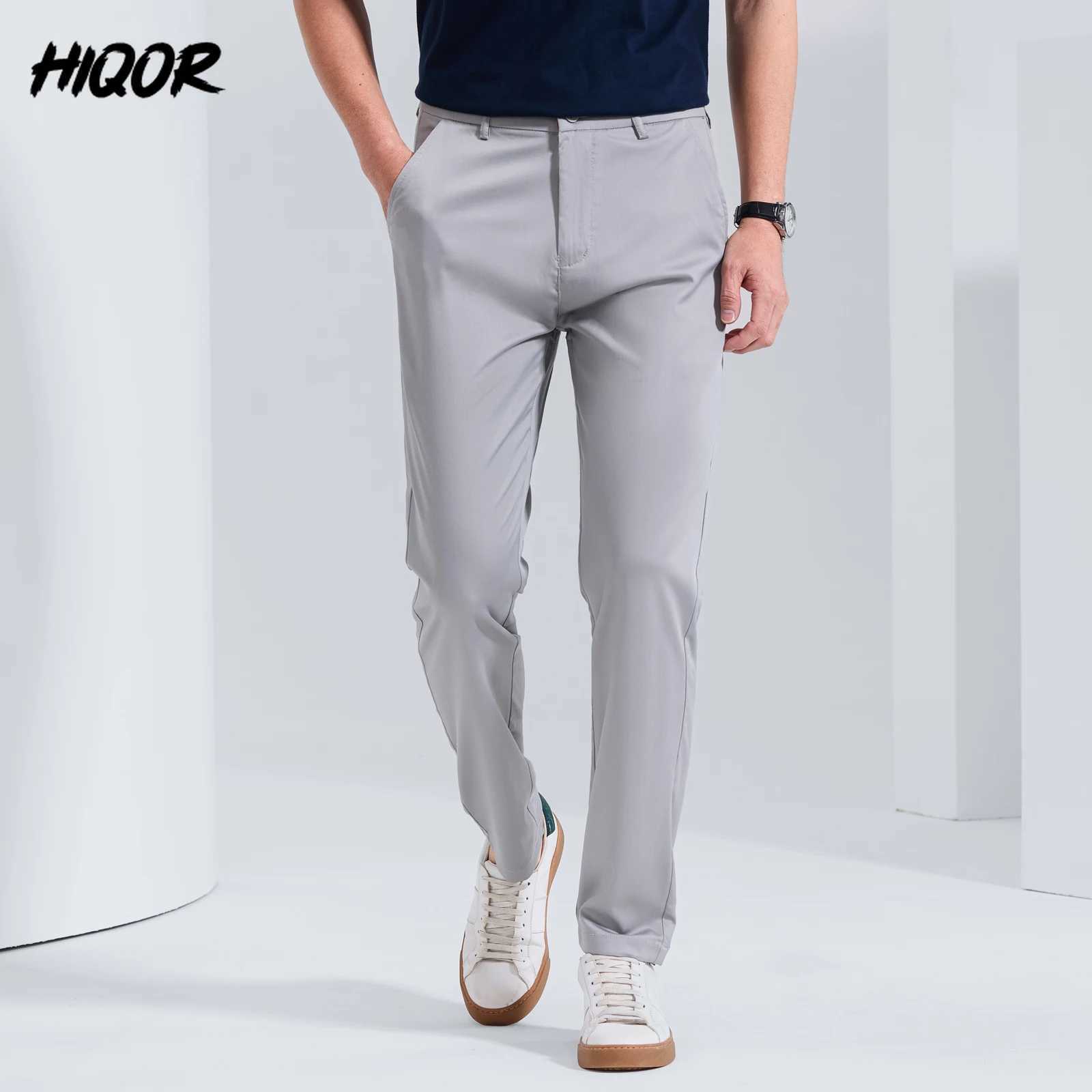 HIQOR Spring/Summer Mens Solid Trouser Mens Loose Straight Ice Silk Casual Pants Business Mens Pants High Quality Set Pants W250225