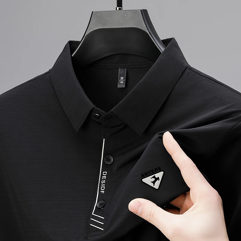 High end polo shirt mens short sleeve fashionable deer emboss top summer ice silk seamless casual breathable T-shirt 250222