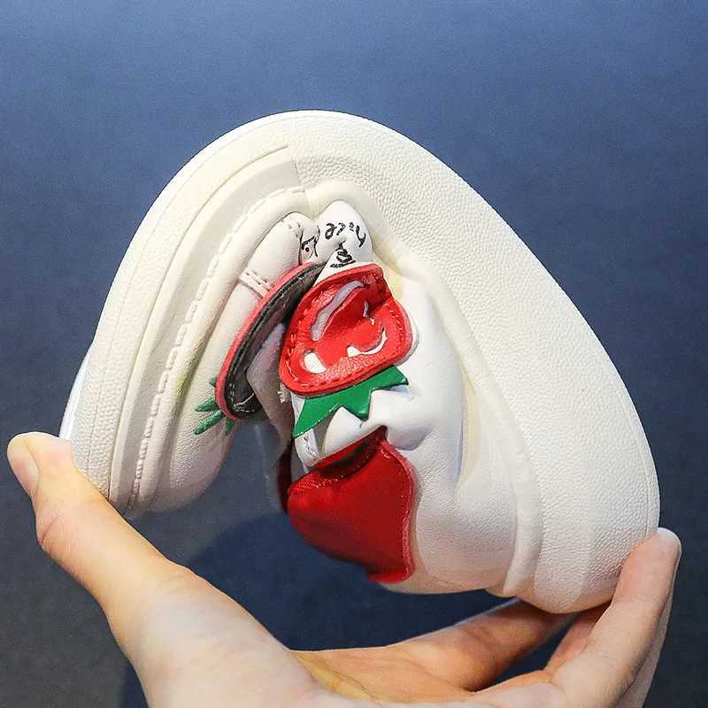 Cute Strawberry Pattern Casual Girls Sneakers 2023 Soft Bottom Breathable White Baby Sneaker School Children Shoes Flat W250225