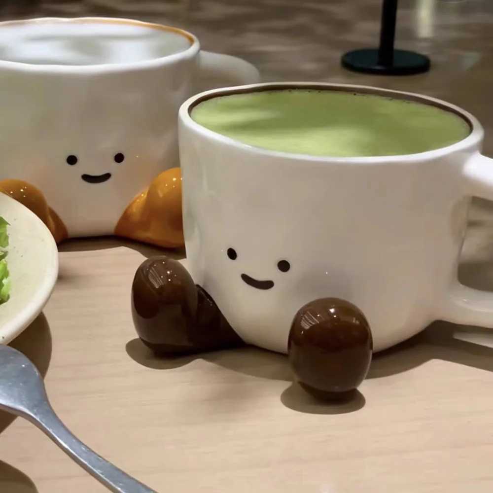 350ML Cute Ceramic Coffee Cup Creative Kawaii Hand Pinch Feet Coffee Milk Mug Drinkingware Home Office Hot Drink CupT250225