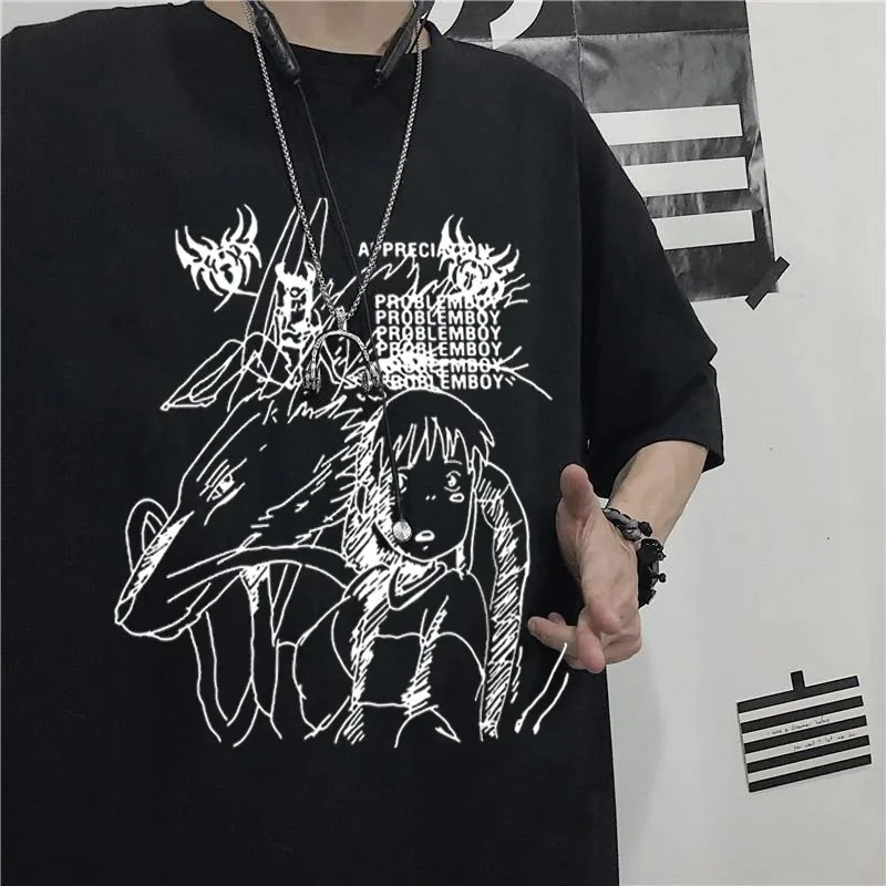 Black Demon Punk Gothic Anime Print Tshirt Harajuku Y2K Tops Summer Oversized T Shirt Retro Men Women Clothes Streetwear 250214