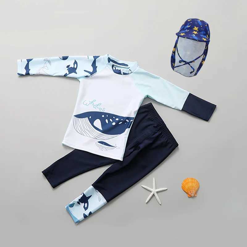 Boys swimsuit split up medium sized long sleeve pants sunscreen student big boys diving suit Korean childrens swimsuit X250224