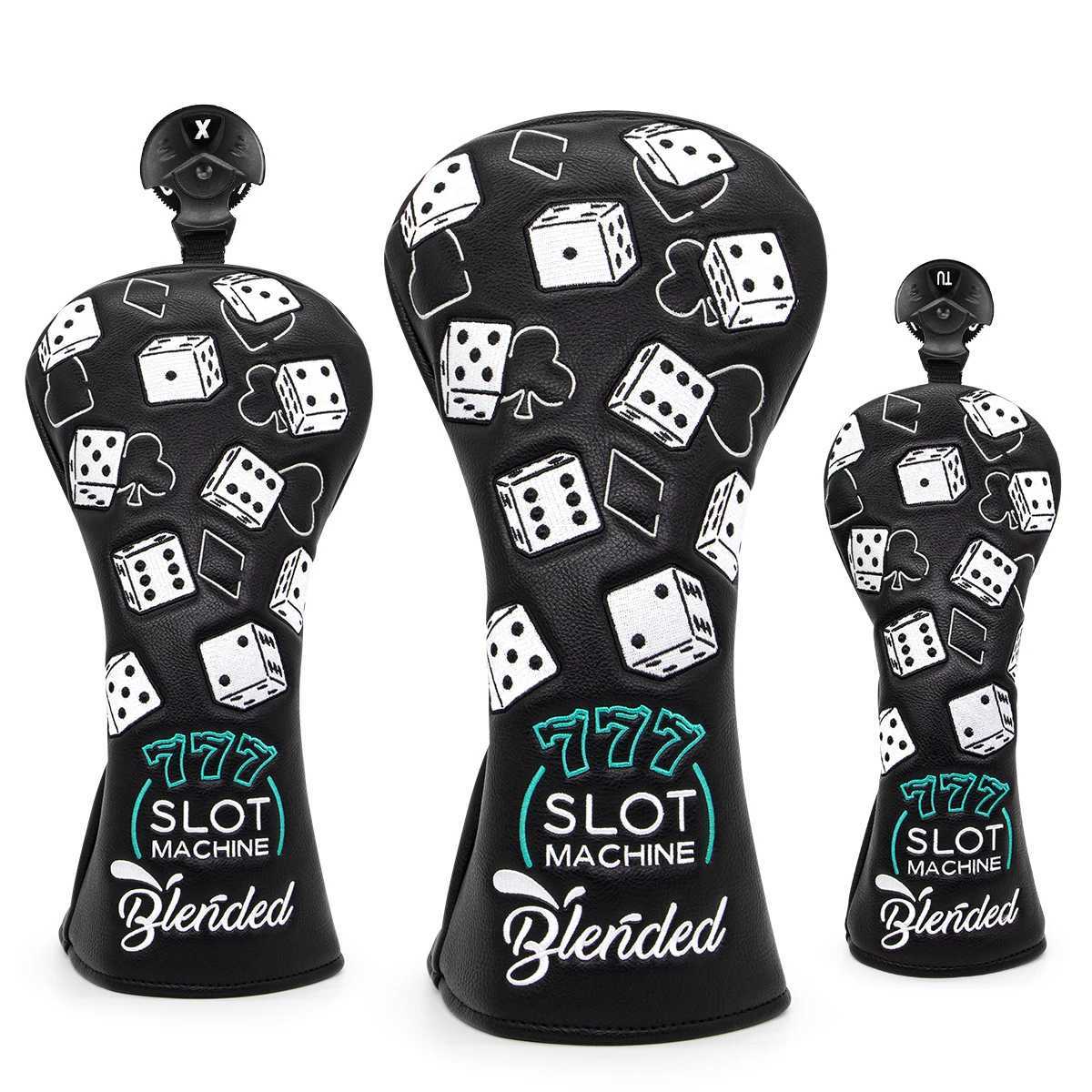 cts 777 Lucky Dice Golf Club Head covers Black Premium Leather Head Covers Set Headcovers for Driver Fairway Hybrid Wood Head covers S25225