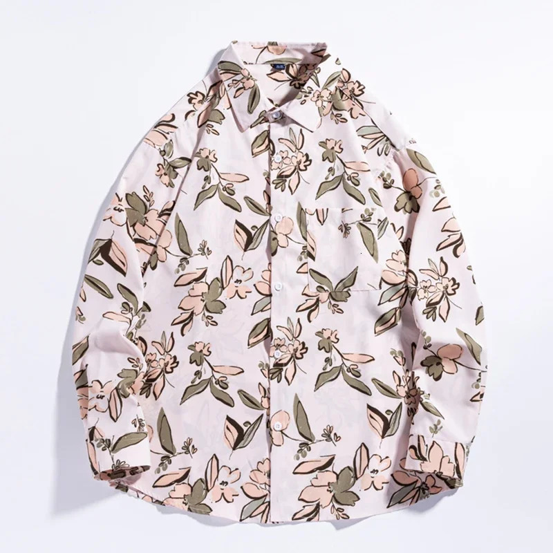 Trendy Fashion Autumn Mens Turn-down Collar Printing Single Breasted High Street Casual Loose Long Sleeve Shirts Tops 250220