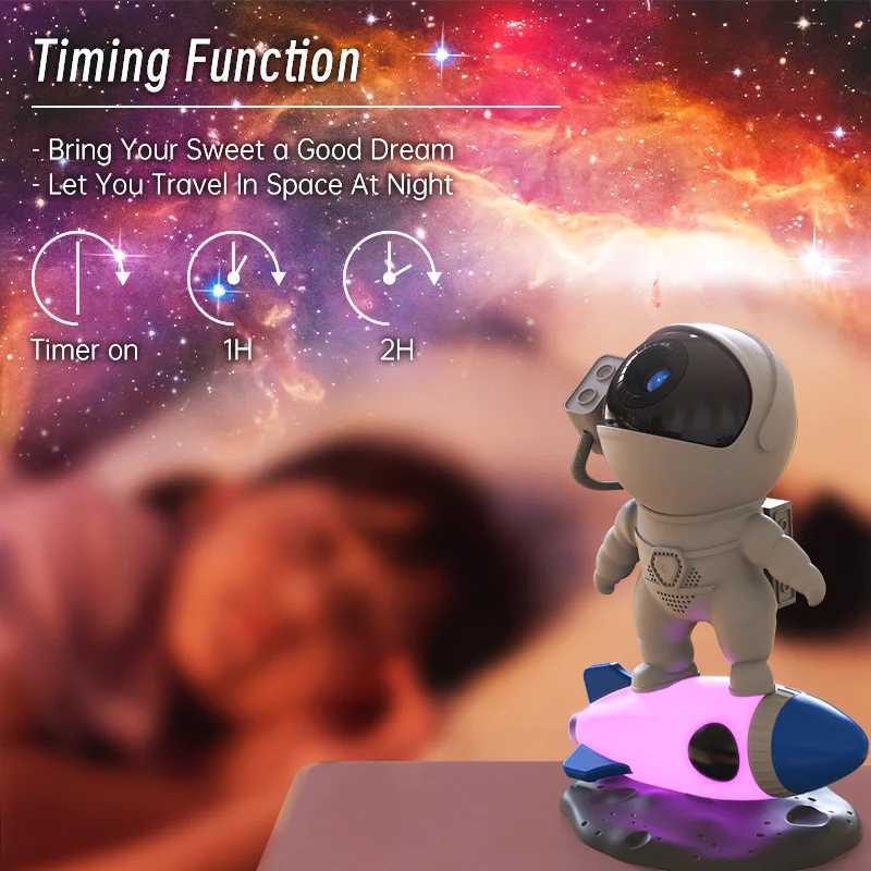 Rocket Astronaut Galaxy Projector Night Light Lamp And 13 Film Pieces Sky Projector 360 Rotate Planetarium For Kids Bedroom Z250225