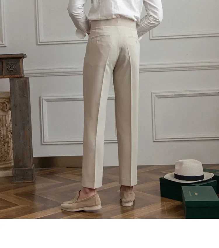 High waisted mens straight casual suit pants high-quality Neapolitan pants elegant British Trouser almond black banquet wedding W250225