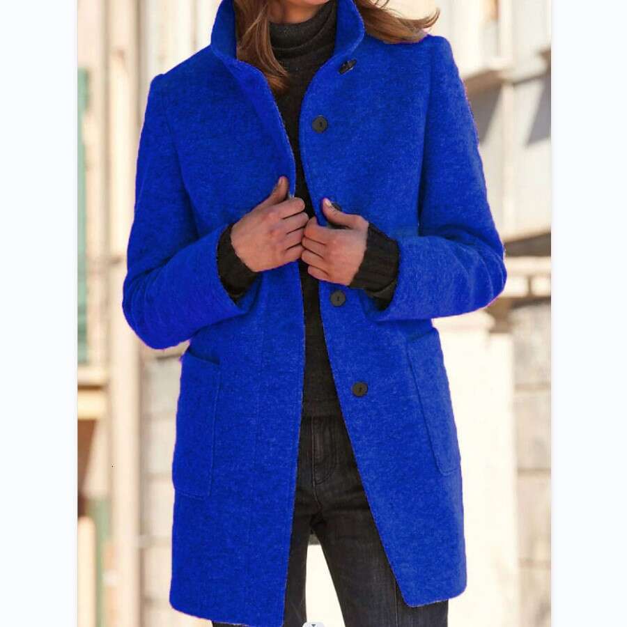 Autumn Winter European And American Women's Clothing New Retro Solid Color Button Up Collar Woolen Coat