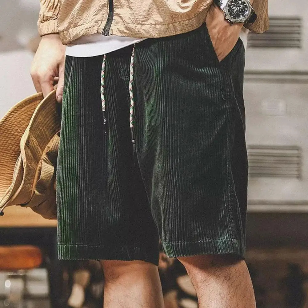 Men Shorts Stylish Mens Elastic Waist Corduroy Beach Shorts with Pockets Wide Leg Drawstring Shorts for Summer Adjustable Solid 250225