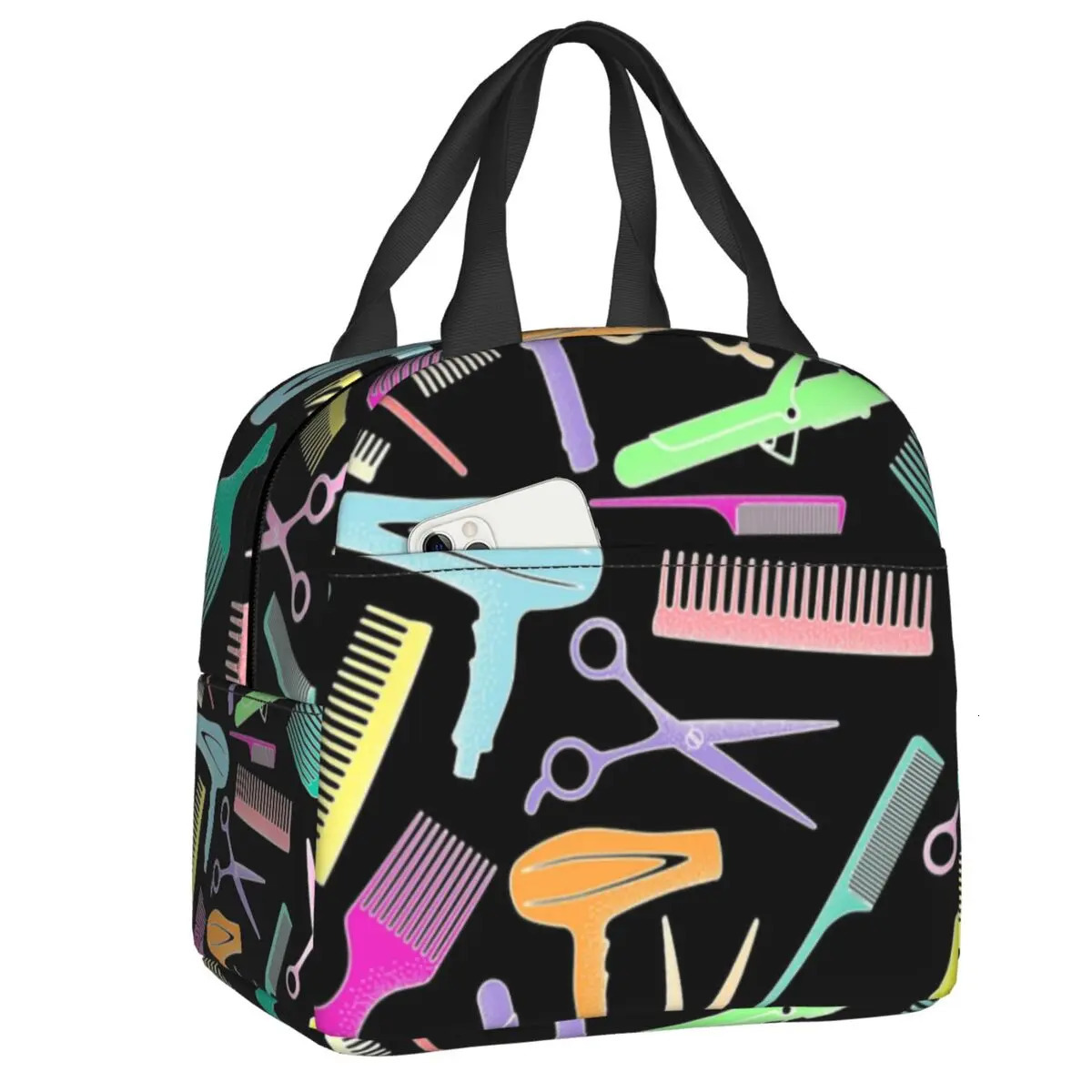 Salon Hair Dressing Tool Pattern Insulated Lunch Tote Bag for Women Hairdresser Barber Gift Resuable Thermal Cooler Bento Box 250224