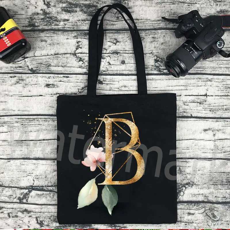 Flowers Alphabet Women Canvas Shopping Tote Bags Large Capacity Student Toiletries Organizers Casual shopper Letter Bags Gift Z250224