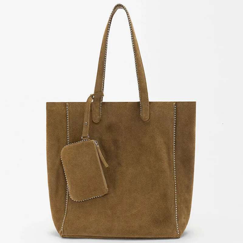 Fashion Beading Chains Tote Vintage Faux Suede Shoulder Bag Designer Purses And Handbags Rivet Shopper Bags For Women