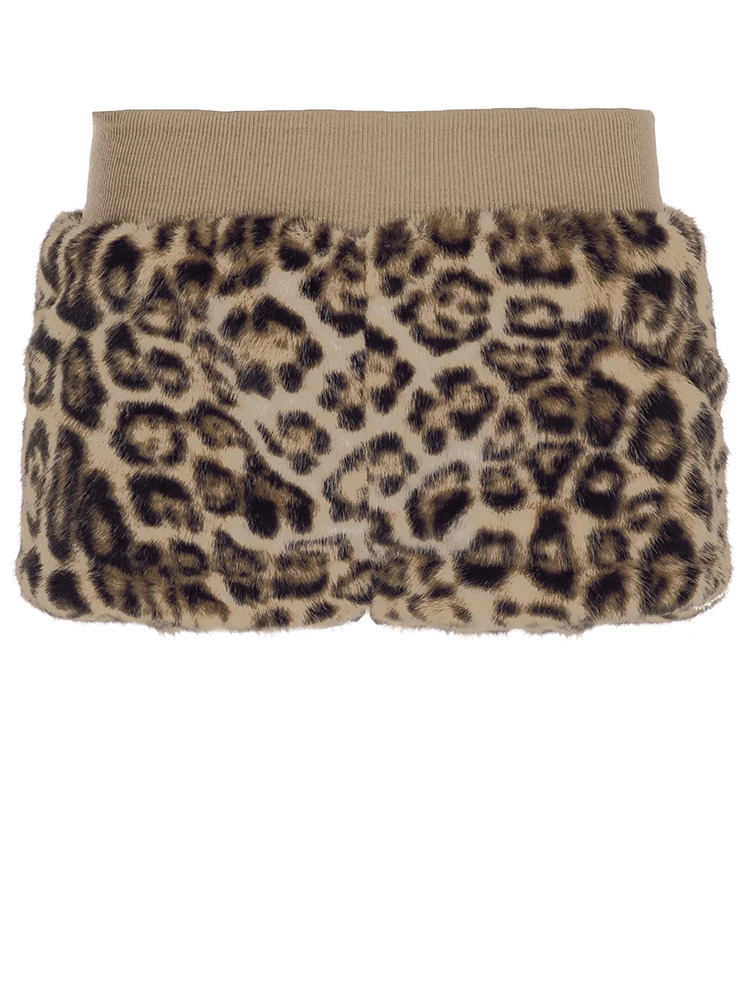 Cuteandpsycho Leopard Print Furry Patchwork Shorts Fashion Indie Folk Streetwear Bottoms Sexy Y2K Aesthetic Party Clubwear Cloth 250225
