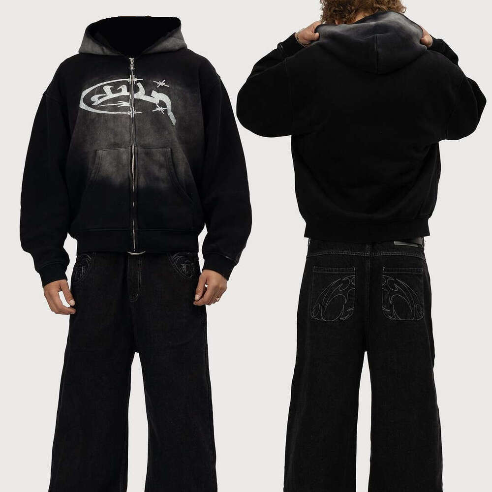 Sweatshirt print pattern long sleeved pullover hooded sweatshirt jacket trendy street y2k