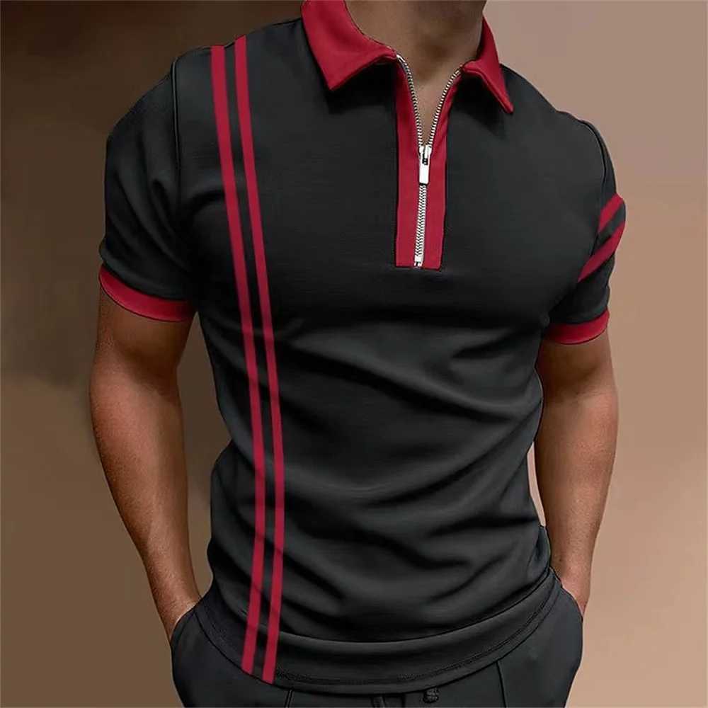 MenS Striped Polo Shirt Golf Clothing Summer Casual Tops Striped Print Zipper Pullover Simple Fashion Polo T-Shirt Men ClothingT250225
