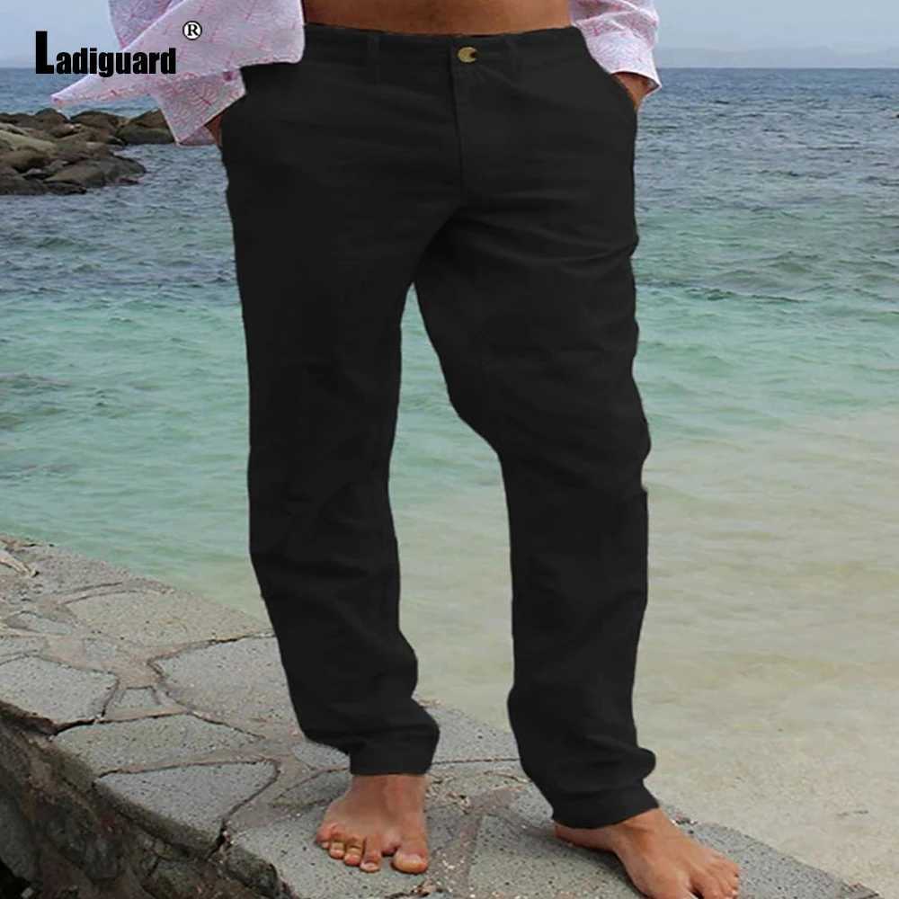 Mens Stand Pocket Elegant Cotton Linen Pants Solid Khaki White Beach Trousers Plus Size 3xl Mens Fashion Button Up Pencil Pants W250225