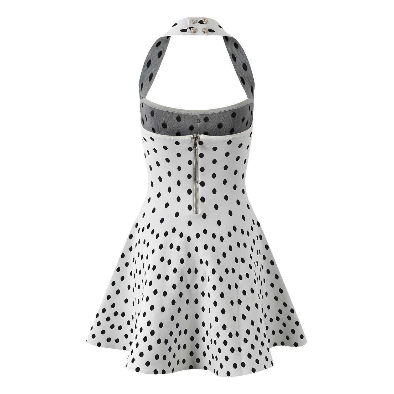 ZJYT Summer Knitting Polka Dot Mini Dress Women He Halter Neck Sexy Backless Short Party Dresses Holiday Fe DressesXJ250224